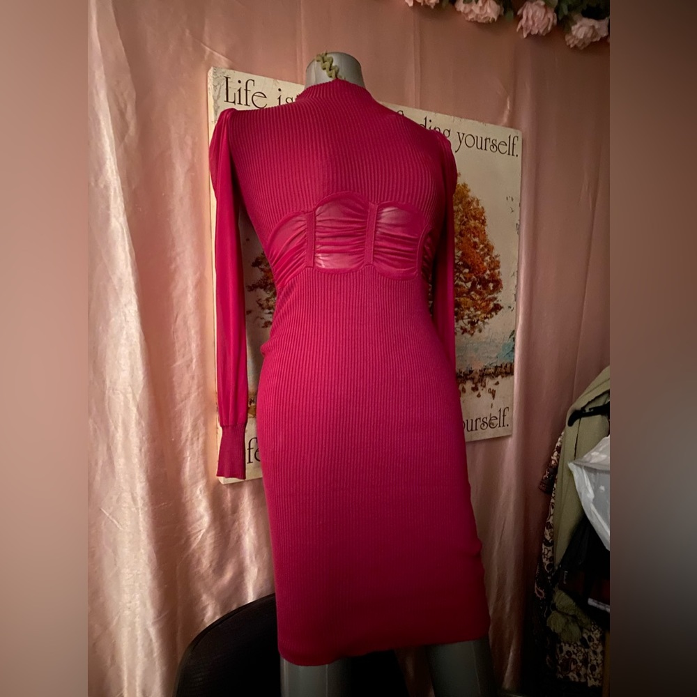 Almost Famous Long Sleeve Midi Sweater-dress with Sheer insets in a size small.